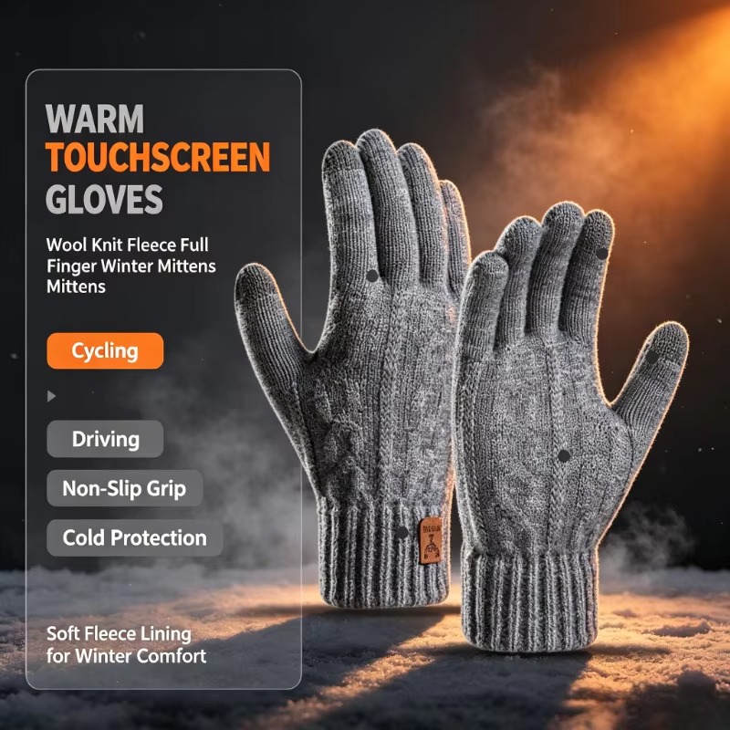 Wool Glove Lined - 2026 Men's Thermal Wool Knitted Gloves